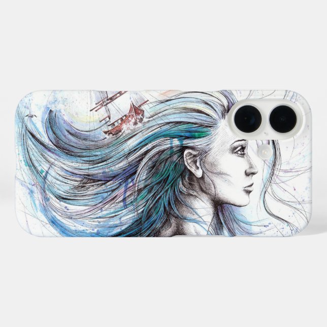 Ozeanmädchen Schöne Surrealfarben iPhone 16 Hülle (Rückseite (Horizontal))