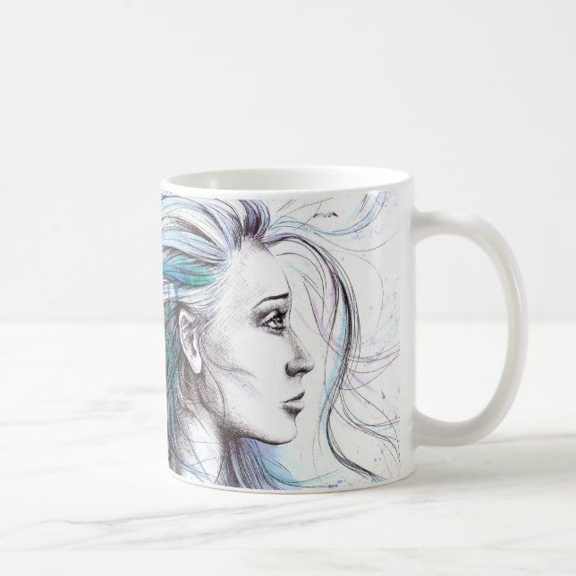 Ozeanmädchen Schöne Surrealfarben Kaffeetasse (Rechts)