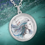 Ozeanmädchen Schöne Surrealfarben Versilberte Kette<br><div class="desc">"Ozeane" | Hübsches Mädchen mit blauen Haaren, das sich in Ozeanwellen verwandelt, mit Segelschiff auf ihnen. Aquarell und Tinten Stift surreal Malerei Kunst. 🔹 Sie können es anpassen - ändern/drehen Bild, Text hinzufügen und mehr :) 🔹 🔹 Senden Sie mir ein Foto Ihres Kaufs oder teilen Sie es einfach und...</div>