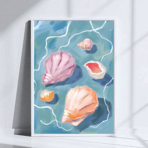 Ozeanmuscheln Pastell Wasserfarbe Küste Poster
