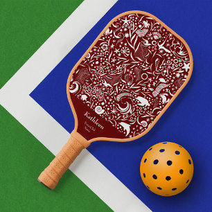 Ozeanmuster Rotes Monogramm Hinzufügen Ihres Vorna Pickleball Schläger