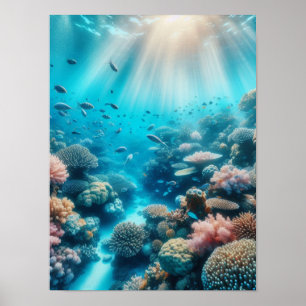 Ozeanriff und Sonnenstrahlen Poster