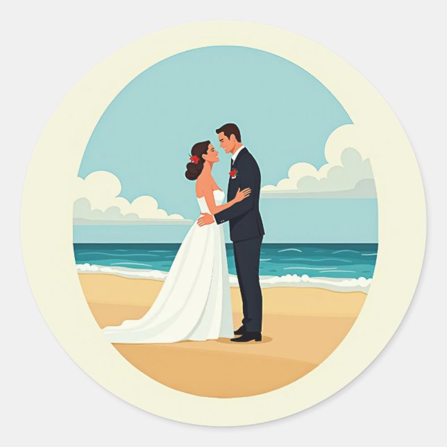 Ozeanromane-Hochzeitsticker Runder Aufkleber (Vorderseite)