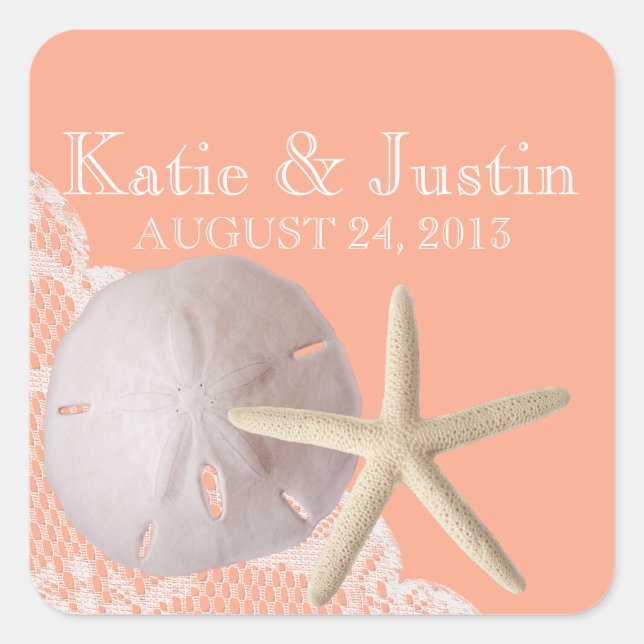 Ozeanromane Sand Dollar und Starfish Quadratischer Aufkleber (Vorderseite)