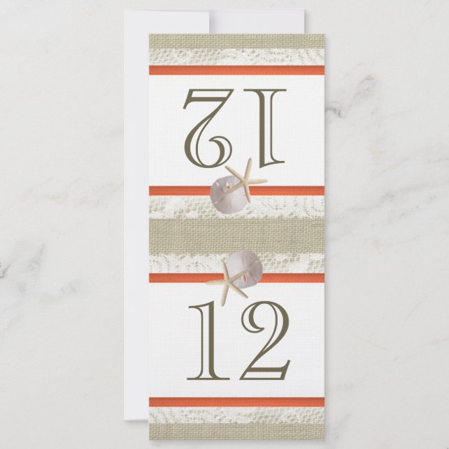 Ozeanromanische Tischnummer Burlap und Lace Coral (Vorderseite)