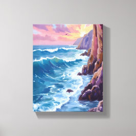 Ozeans Atem | Rocky Sea Sonnenuntergang Küste Aqua Leinwanddruck