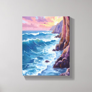 Ozeans Atem   Rocky Sea Sonnenuntergang Küste Aqua Leinwanddruck