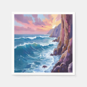 Ozeans Atem   Rocky Sea Sonnenuntergang Küste Aqua Serviette