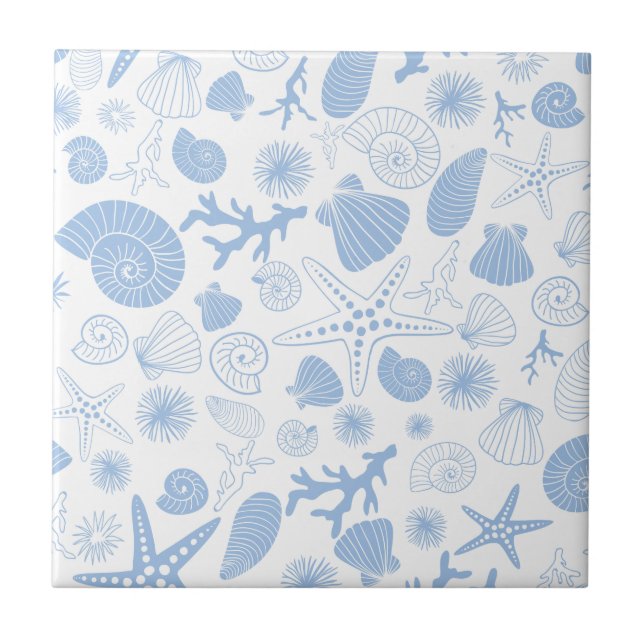 Ozeanseashell-hellblauer Seeküste-Strand Fliese (Vorderseite)