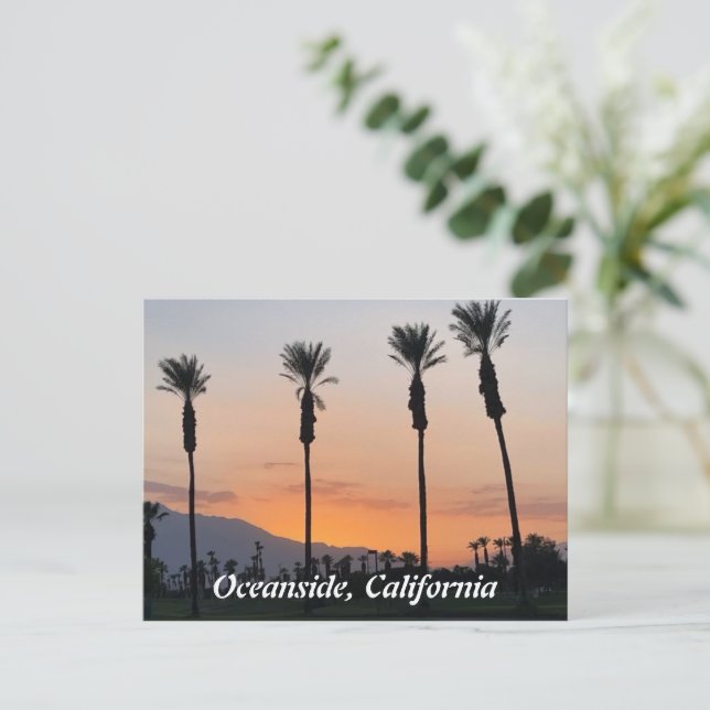 Ozeanseite Kalifornien Orange Sunset Palmen Postkarte (Stehend Vorderseite)