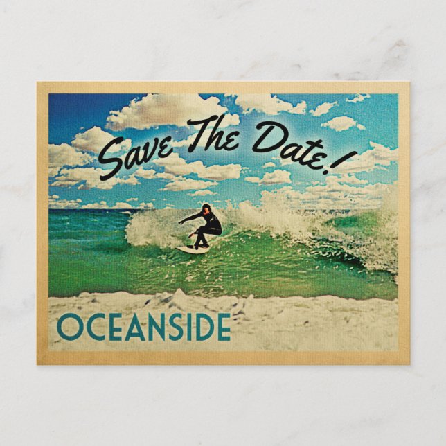 Ozeanseite Save the Date Kalifornien Surfen Ankündigungspostkarte (Vorderseite)