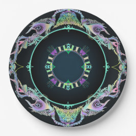 Ozeanskizze in Neon auf Schwarz Pappteller