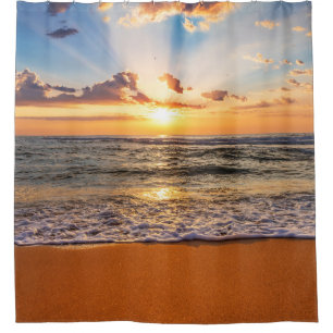 Ozeansonnenaufgang, tiefblauer Horizont. Duschvorhang