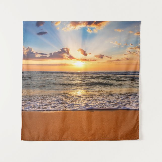 Ozeansonnenaufgang, tiefblauer Horizont. Wandteppich (Vorderseite)