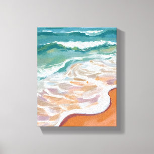 Ozeanstrand   Aqua Blaue Wellen Strand Wasserfarbe Leinwanddruck