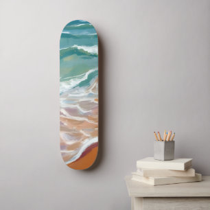 Ozeanstrand Aqua Blaue Wellen Strand Wasserfarbe Skateboard