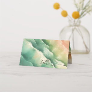 Ozeanstrand-Grüne-Hochzeits-Aquarell-Tisch Platzkarte