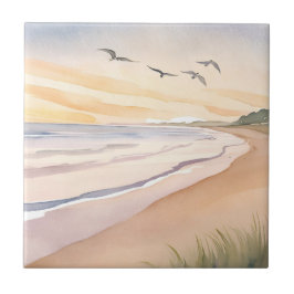 Ozeanstrand | Helle luftige Aquarellmalerei Fliese