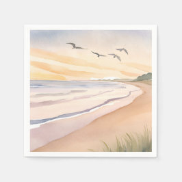 Ozeanstrand | Helle luftige Aquarellmalerei Serviette