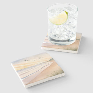 Ozeanstrand   Helle luftige Aquarellmalerei Steinuntersetzer