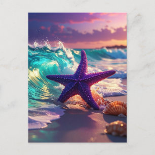 Ozeanstrand mit violettem Seestern Postkarte