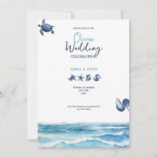 Ozeanstrand-Vibes blaue Hochzeitseinladungskarte Einladung