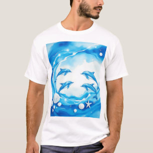 Ozeanszene mit Delfinen in Aquarelltechnik T-Shirt