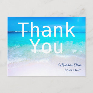 Ozeanszene Sommer Strand Weiß Blau Danke    Postkarte