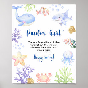 Ozeantiere - Pacifier Jagd Spiel Baby Shower Poster