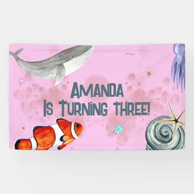 Ozeantiere Party Whale Wild Life rosa Banner (Horizontal)