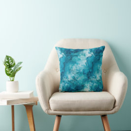 Ozeanwasser Türkis Aqua Aquarellmarmor Kissen