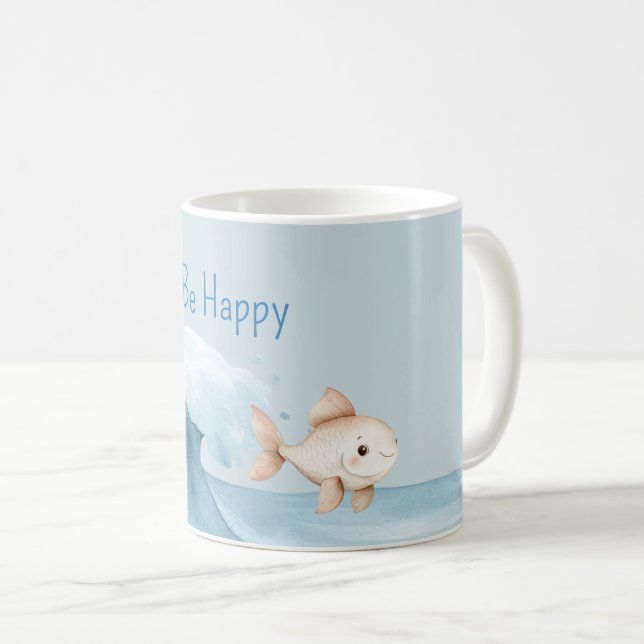 Ozeanwelle Glücklicher Fisch Kaffeetasse (VorderseiteRechts)