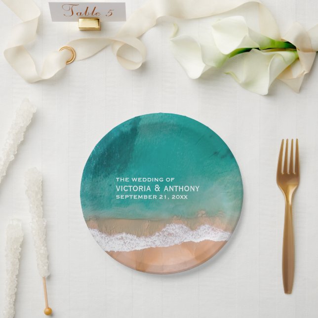 Ozeanwelle, Hochzeit am Strand Pappteller (Hochzeit)