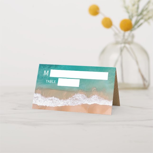 Ozeanwelle, Hochzeit am Strand Platzkarte (Vorderseite)