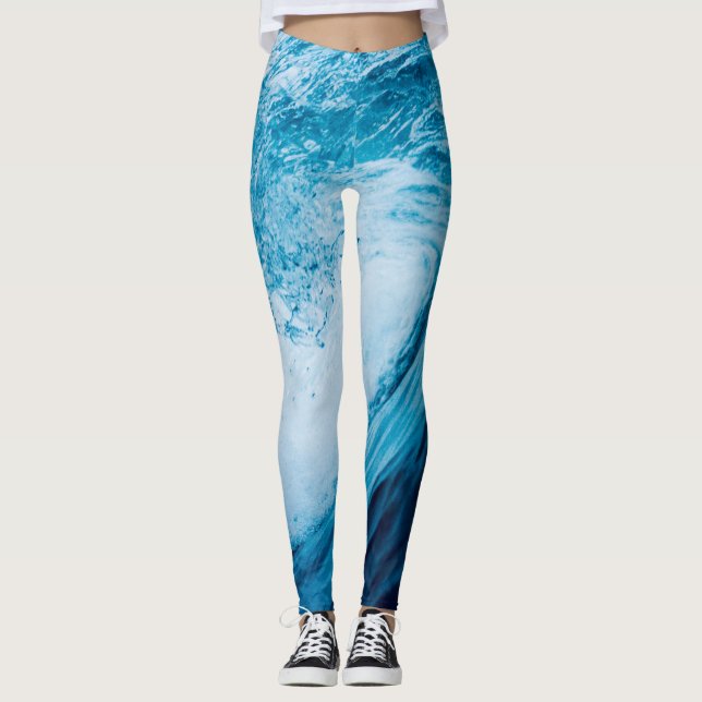 Ozeanwelle in Blüten Leggings (Vorderseite)