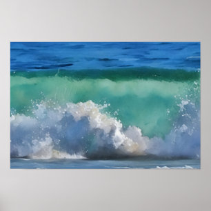 Ozeanwelle Malibu Panorama Aquarellkunst Poster