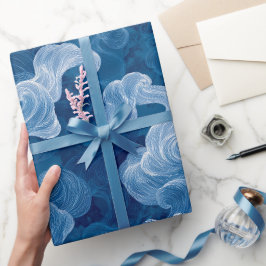 Ozeanwelle Tiefblauer Nebel Weiß Abstraktes Muster Geschenkpapier