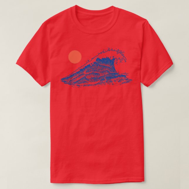Ozeanwelle unter einer roten Sonne Traditioneller  T-Shirt (Design vorne)