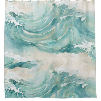 Ozeanwellen Aquarell Duschvorhang