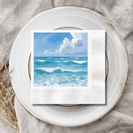 Ozeanwellen Aquarell Strand Küstenhochzeit Serviette