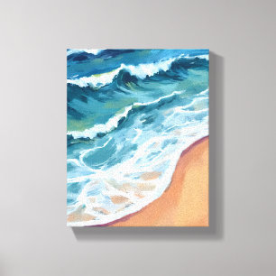 Ozeanwellen Blau Aquarell Küste Leinwanddruck