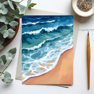 Ozeanwellen Blau Aquarell Küste Postkarte