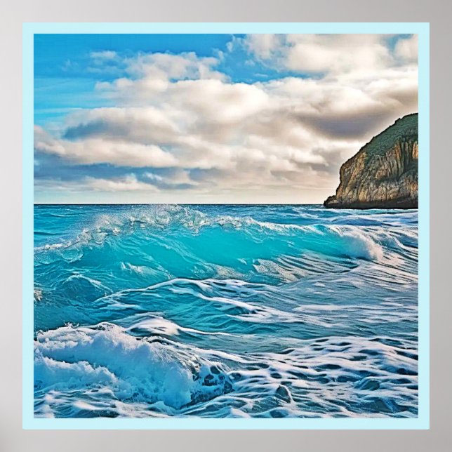 Ozeanwellen: Blaues Horizont Poster (Vorne)