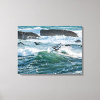 Ozeanwellen, Felsen und Seevögel - Canvas drucken