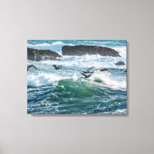 Ozeanwellen, Felsen und Seevögel - Canvas drucken