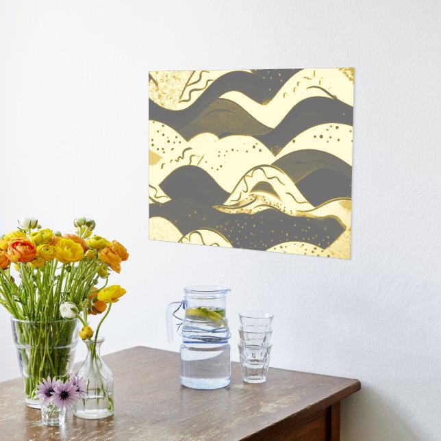 Ozeanwellen Gold Fohlen mit dunkelgrauem Hintergru Foliendrucke (Ablage(Küche))