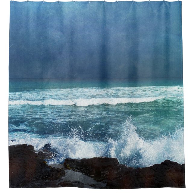 Ozeanwellen in Hawaii - Aquamarine blaue Marine vo Duschvorhang (Vorderseite)