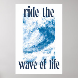 Ozeanwellen-Kunstposter Indigo Hokusai-Stil Surfen Poster