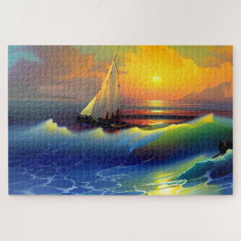 Ozeanwellen, Segelboote und Sonnenuntergänge