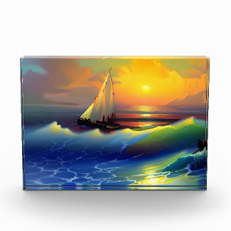 Ozeanwellen, Segelboote und Sonnenuntergänge Fotoblock